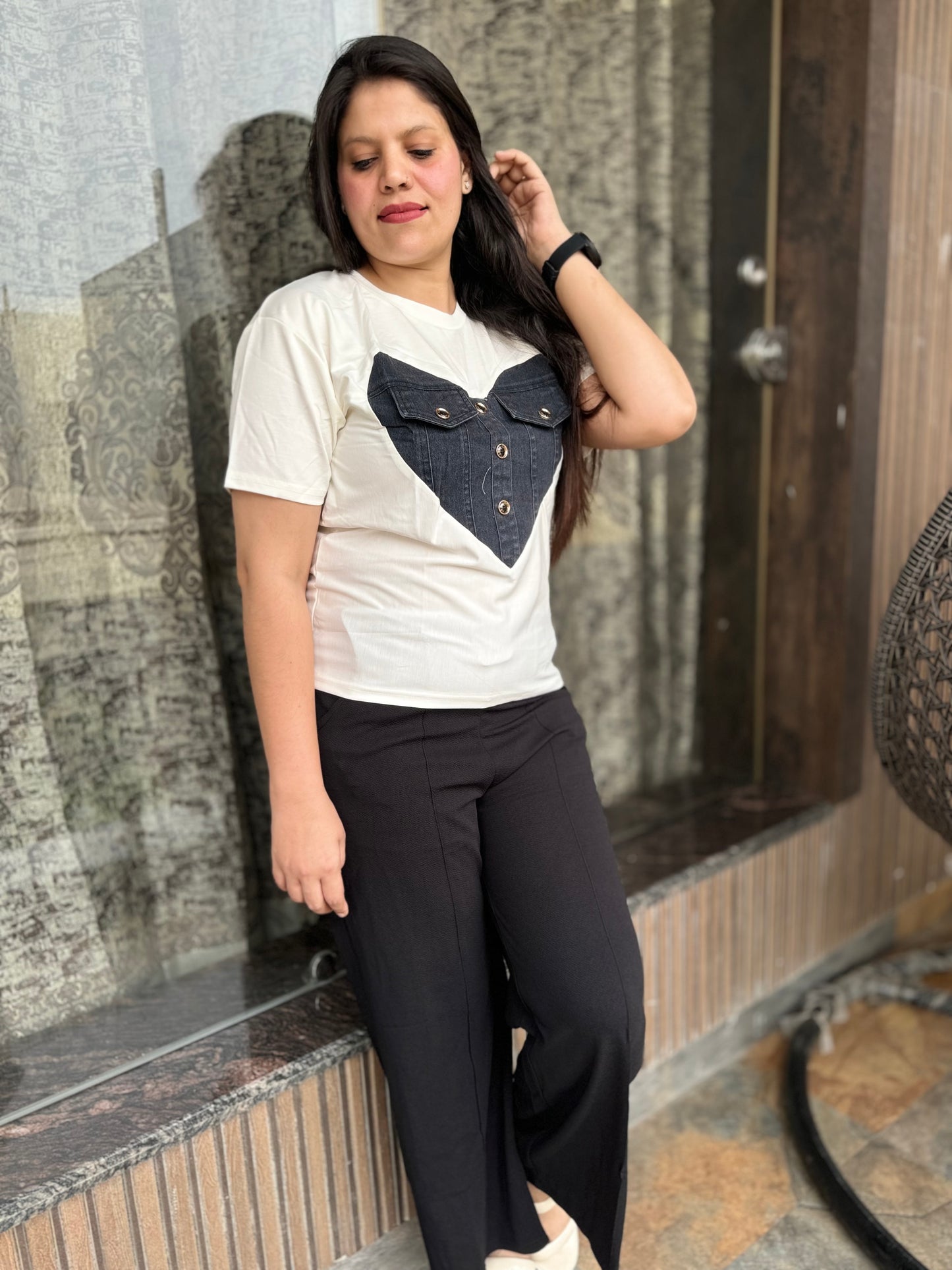 Demin Pure Cotton Heart Tees