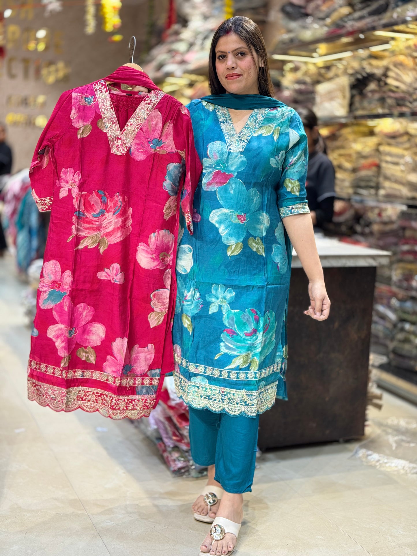 PURE SILK COTTON WHITE LASE DESIGN SUIT