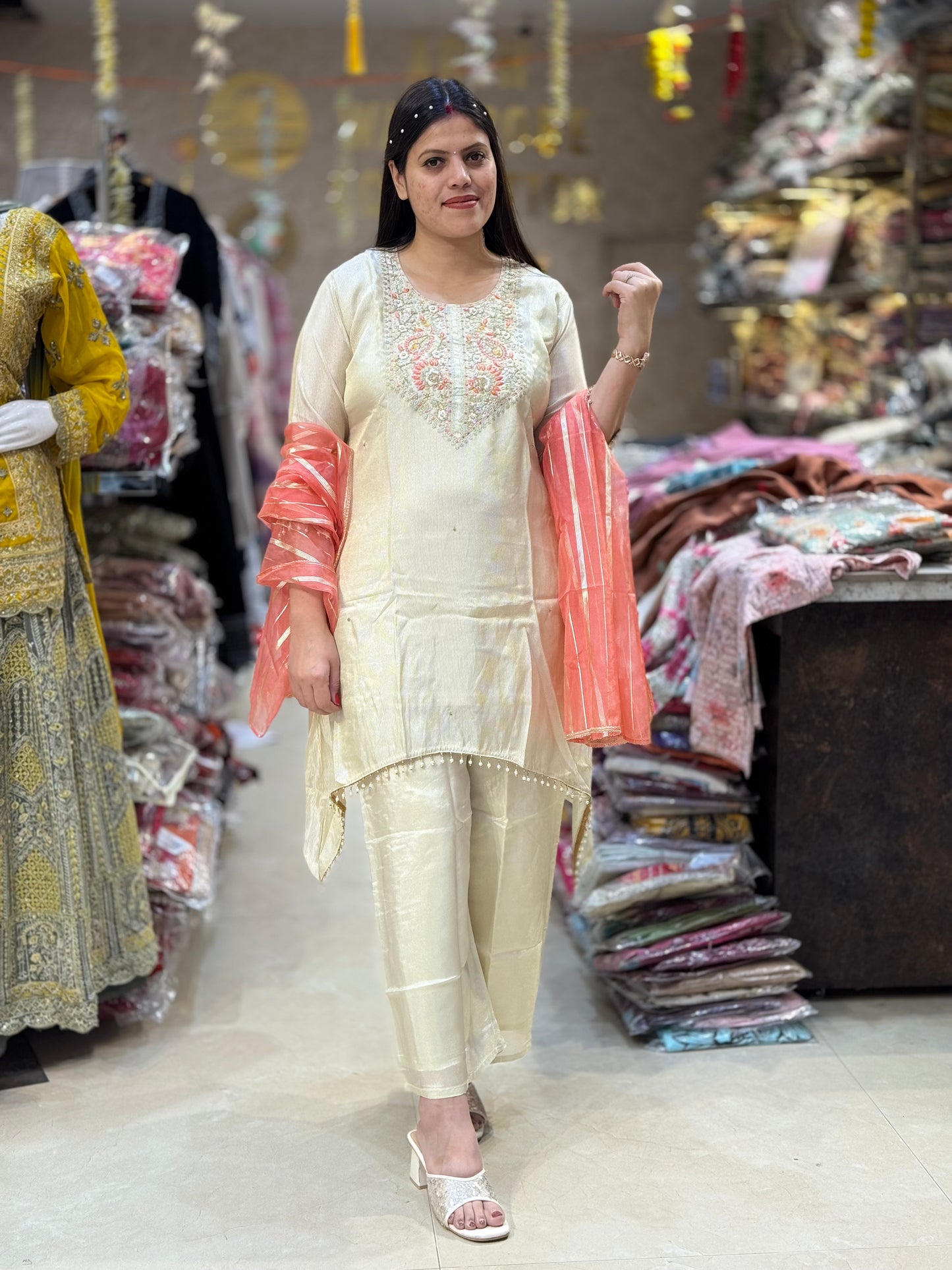 IVORY DESIGNER SHIRT WITH ORANGE DUPPTA SUIT