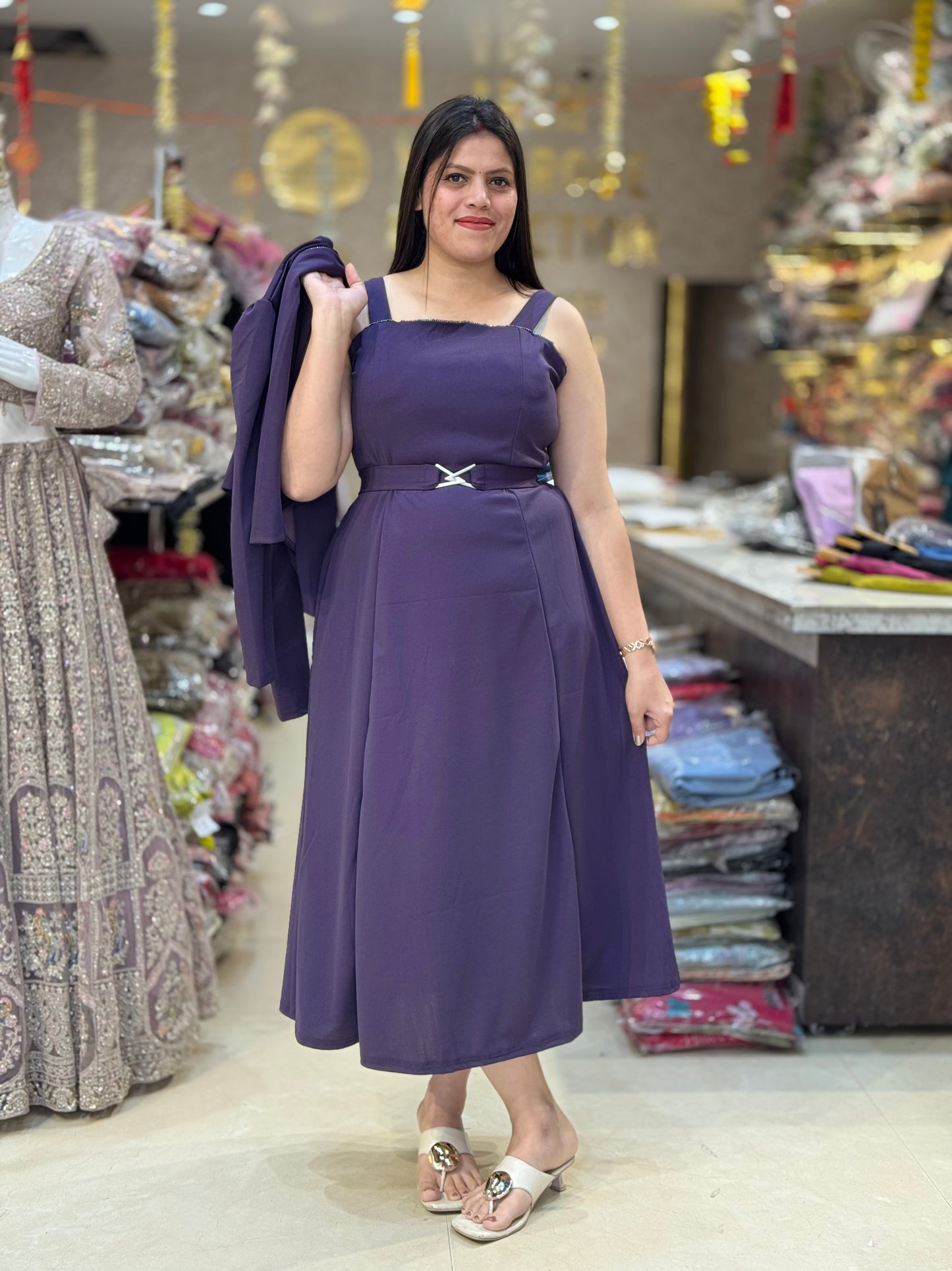 BEAUTIFUL PEARL WORK SHRUG DRESS