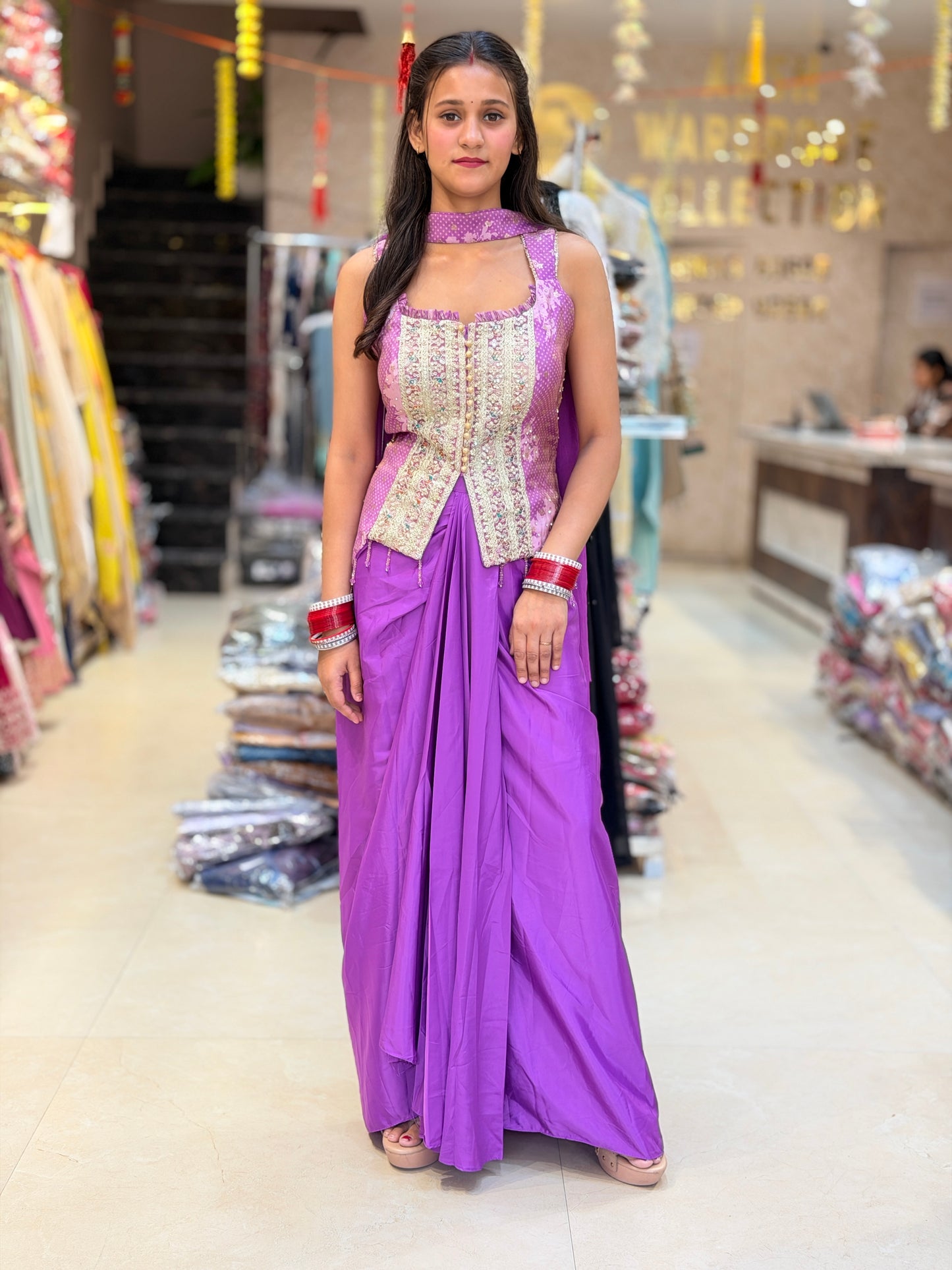GRAPE WINE WEDING WEAR DESIGNER SKIRT DRESS