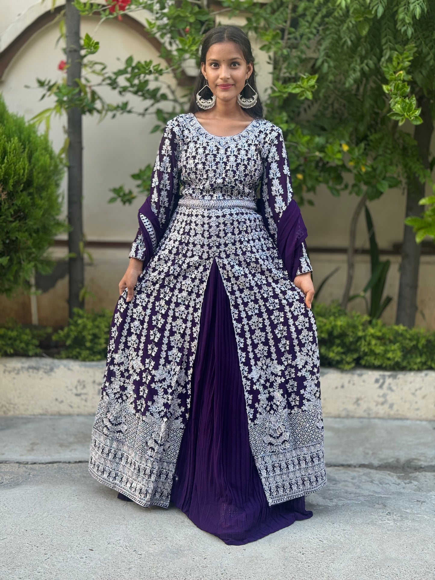 GEORGETTE MIRROR WORK FRONT-CUT MASTANI WITH LEHNGA