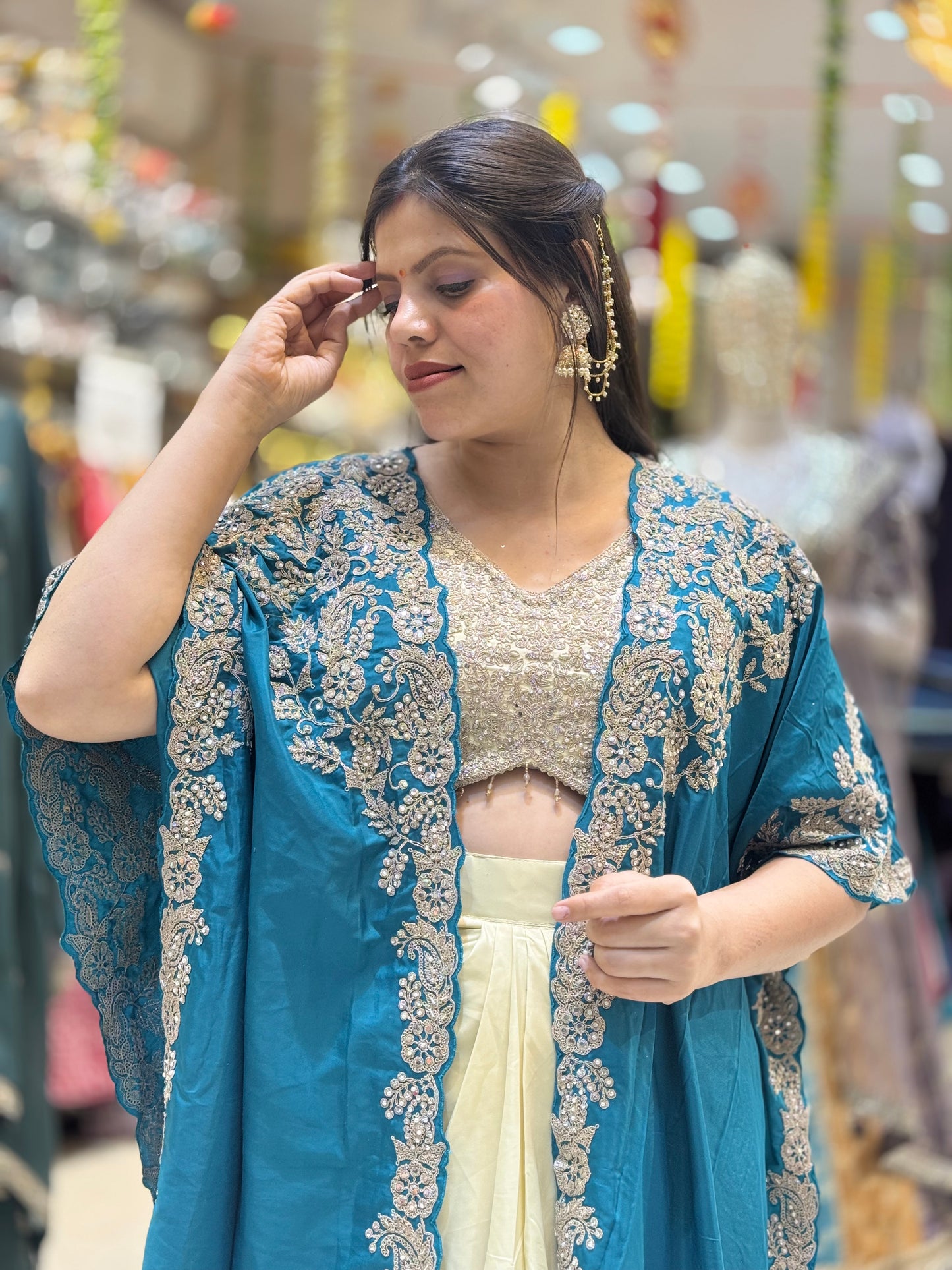 PREMIUM SILK DHOTI SKIRT WITH CAPE THREE PIECE