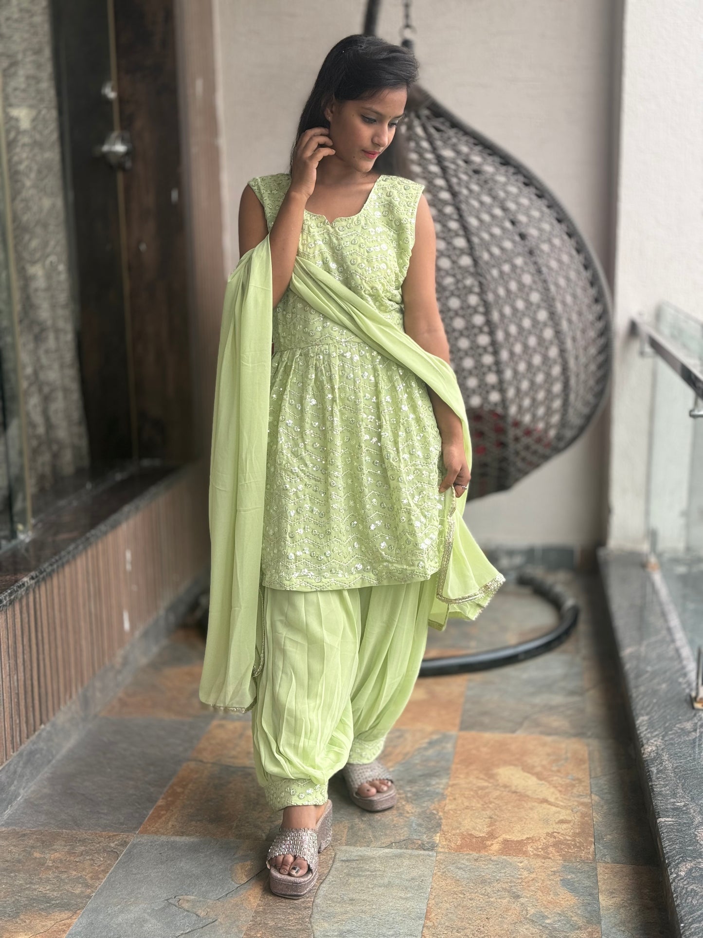 INDIPEHNAWA SILVER THREAD WORK PATHANI SALWAR SUIT