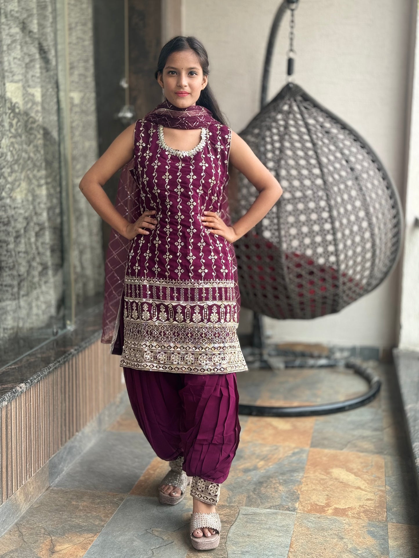 HEAVY GOLDEN WORK GEORGETTE PATHANI SALWAR SUIT