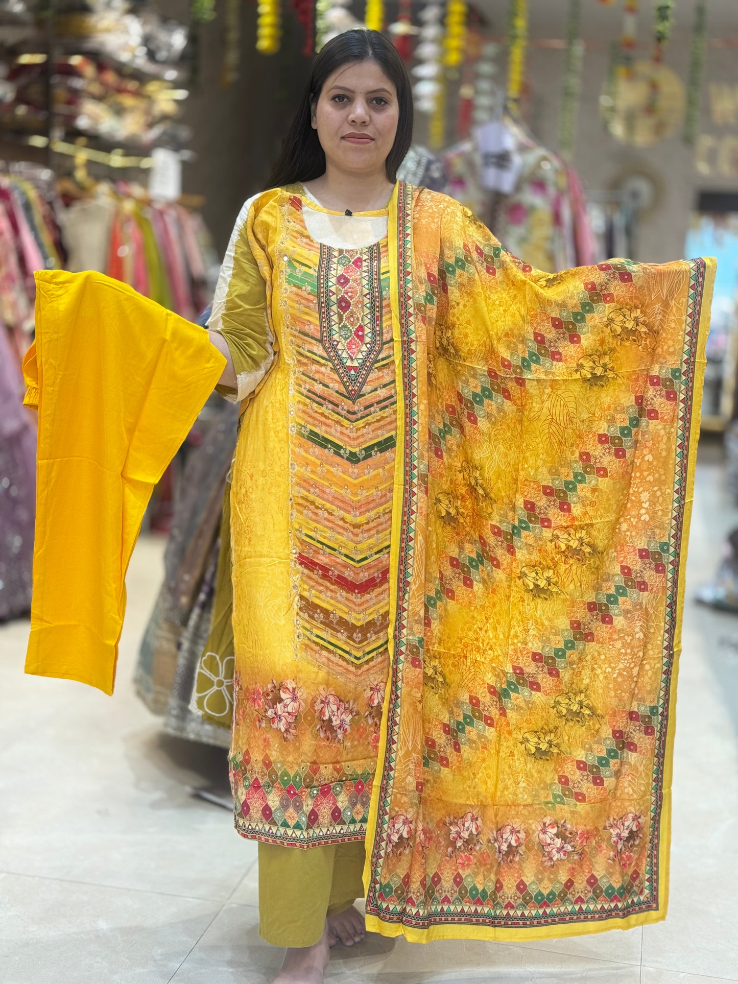 PREMIUM CRAPE STONE WORK MULTI COLOURED PLAZO SUIT