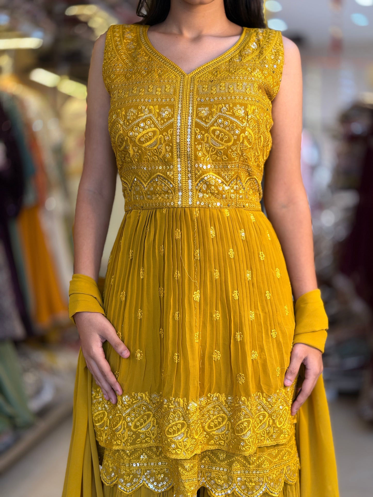 YELLOW SHORT LENGTH SHIRT WITH SHRARA