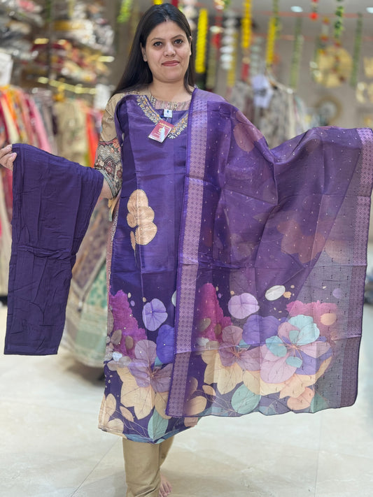 PURPLE WITH BANARSI SILK SUIT