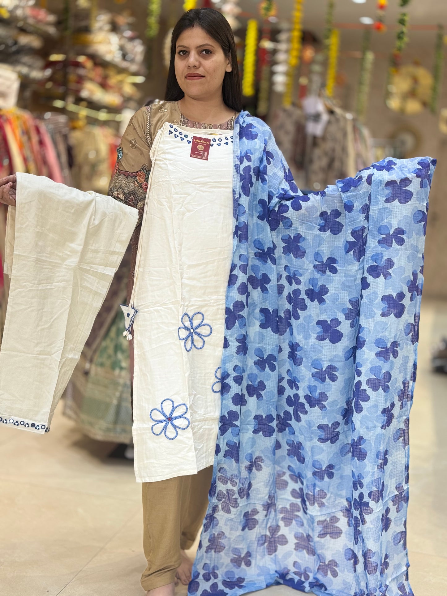 BEAUTIFUL SLEVELESS 3D PURE COTTON WITH EMBROIDED SUIT