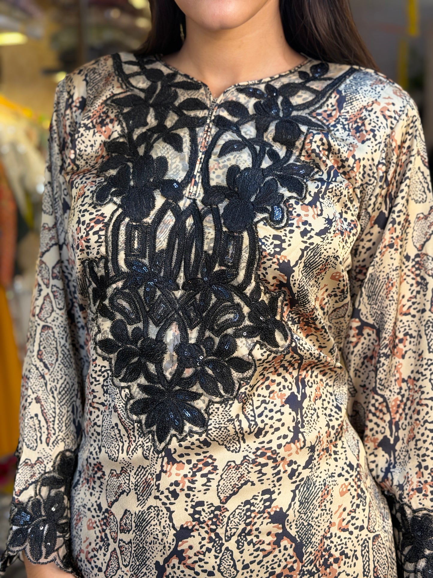 PURE CREPE BLACK LASE WORK PAKISTANI DESIGN FARSHI SALWAR SUIT
