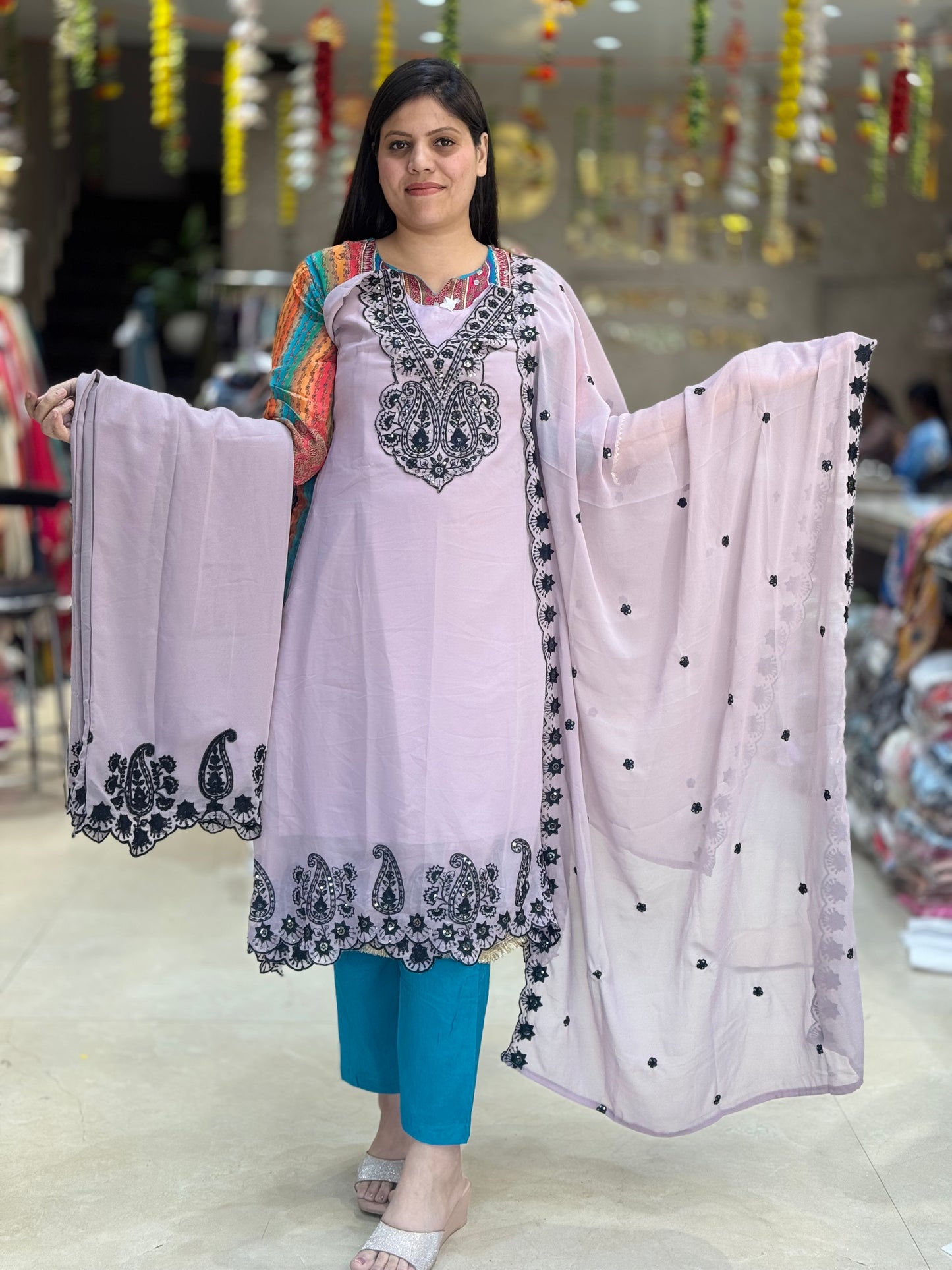 THREAD WORK PREMIUM GEORGET CO-ORD SET WITH DUPATTA P8BL0001(BF)