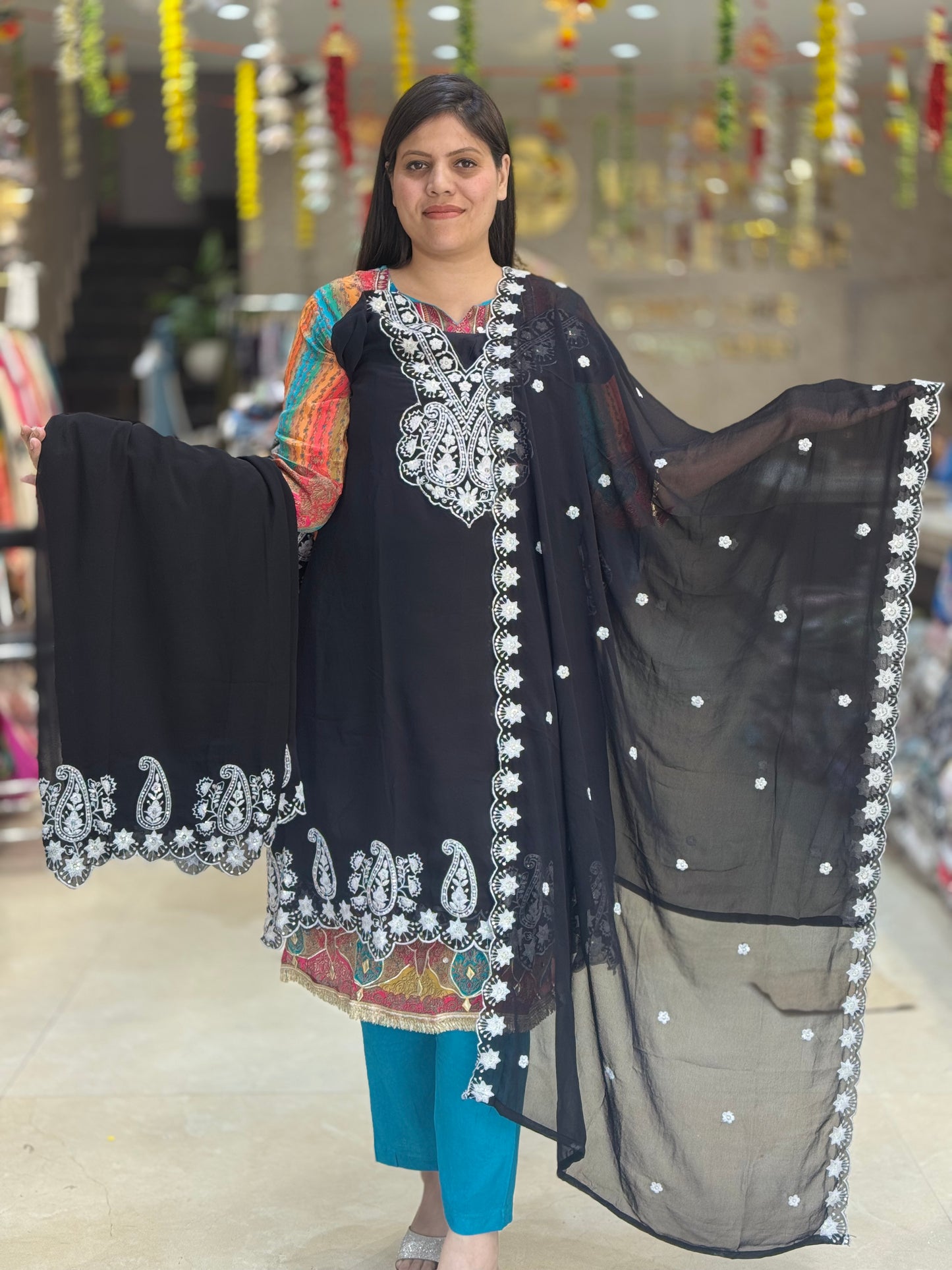 THREAD WORK PREMIUM GEORGET CO-ORD SET WITH DUPATTA P8BL0001(BF)