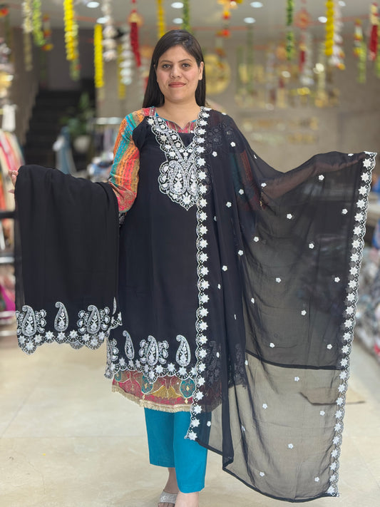 THREAD WORK PREMIUM GEORGET CO-ORD SET WITH DUPATTA P8BL0001(BF)