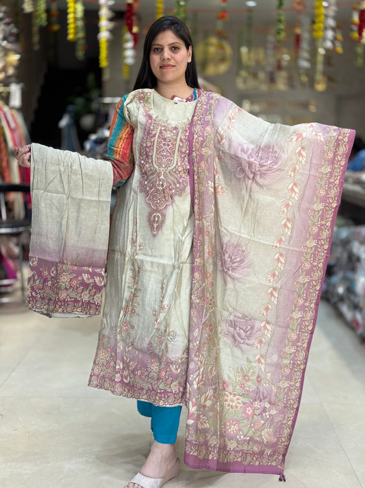 IVORY WITH PINK DUEL CREPE SUIT