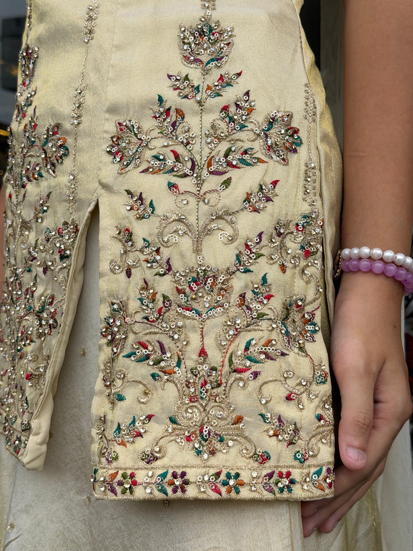 IVORY THREAD WORK FRONT CUT DESIGN DRESS