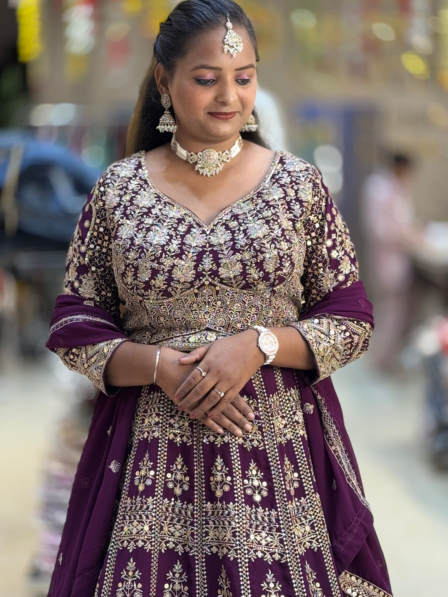 WINE GEORGET WITH SIPI AND TILLA WORK FULL FLAIR LEHNGA