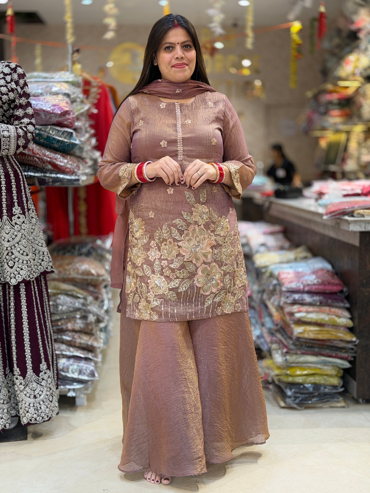 ONION PINK SHA SHA PEARL WORK WITH JAFFA SUIT