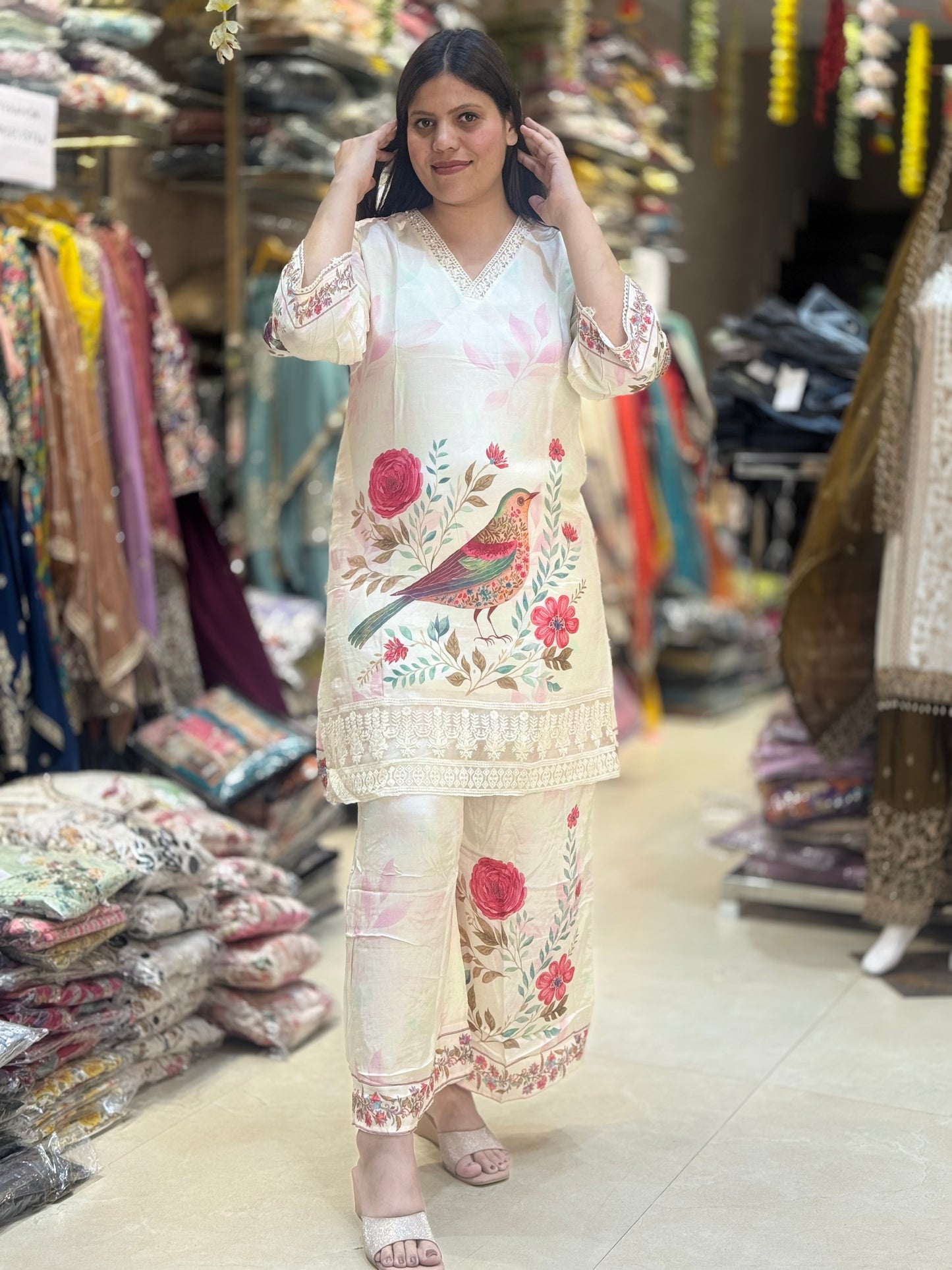 WHITE SPARROW DESIGN BEAUTIFUL 2 PC MUSLIN CORDSET