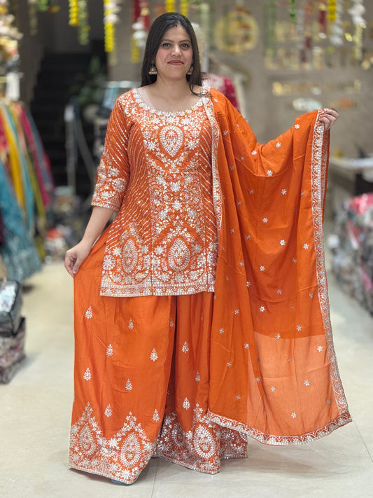 PARTY WEAR PURE CHINON FULL TILLA WORK HEAVY JAFFA SUIT