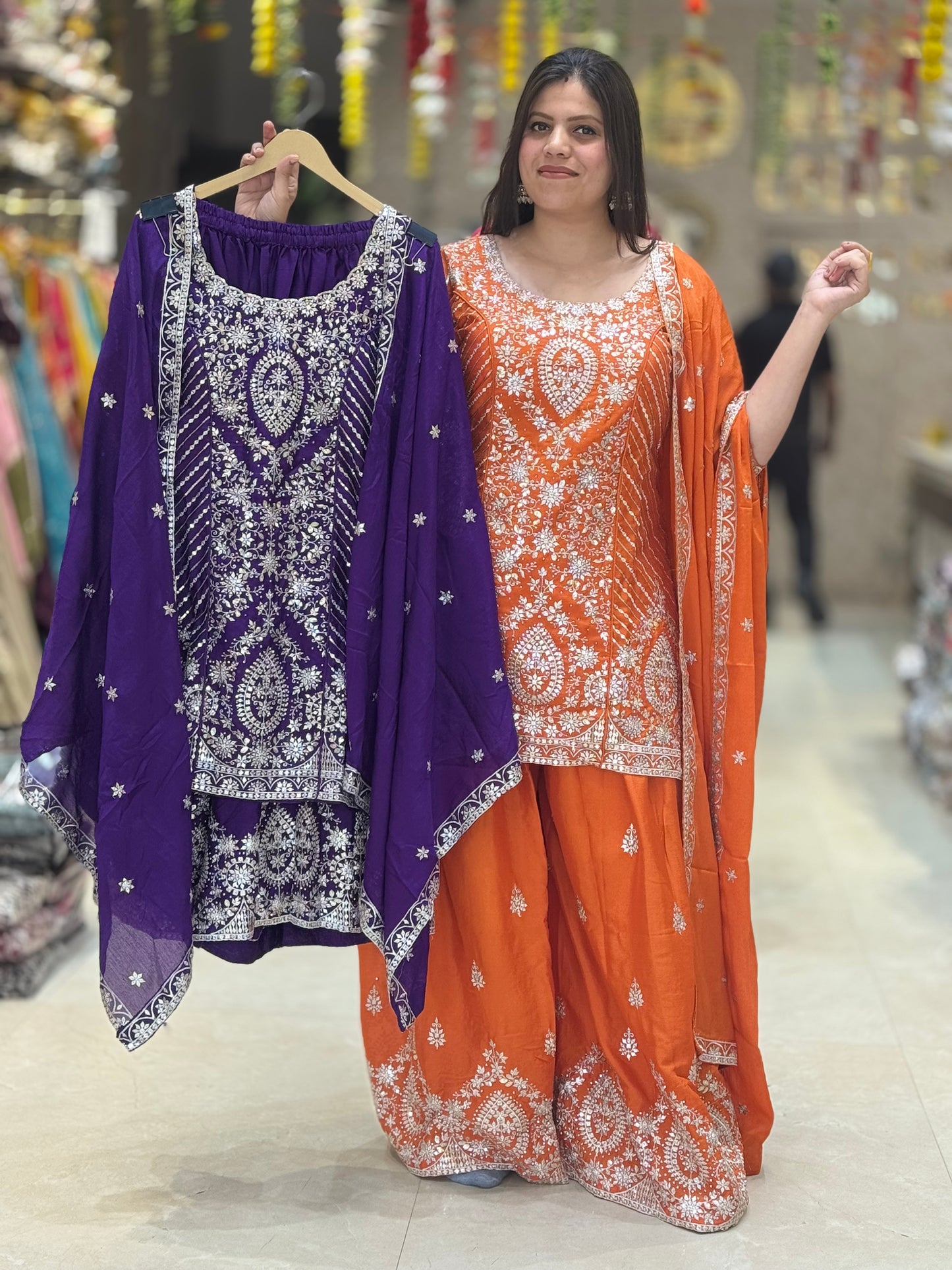 PARTY WEAR PURE CHINON FULL TILLA WORK HEAVY JAFFA SUIT