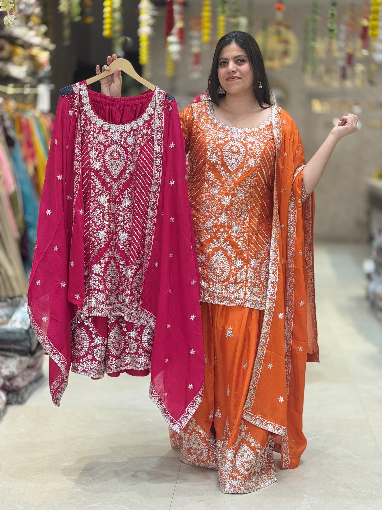 PARTY WEAR PURE CHINON FULL TILLA WORK HEAVY JAFFA SUIT