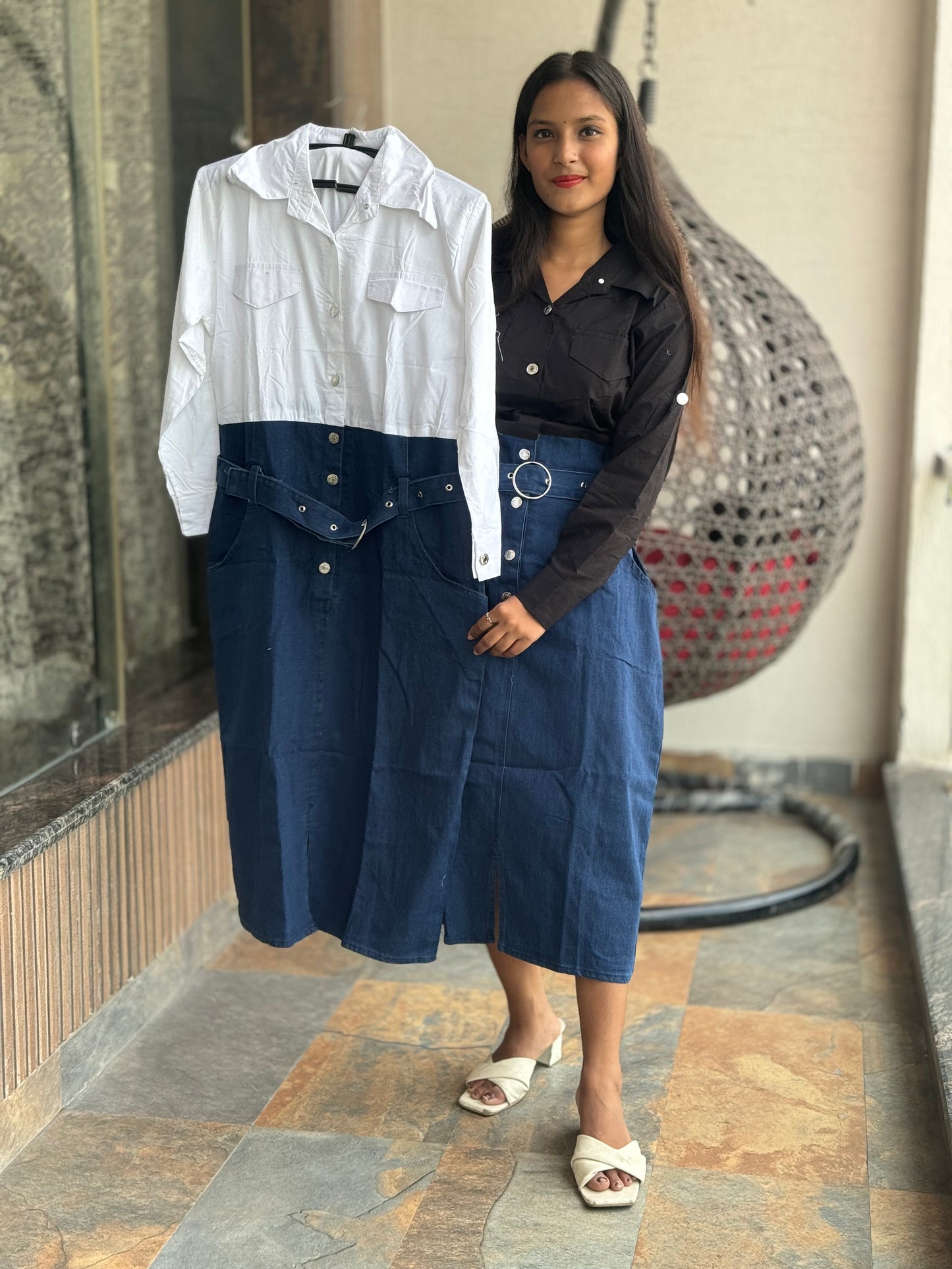 WESTERN DENIM DRESS WITH SHIRT ATTACHED