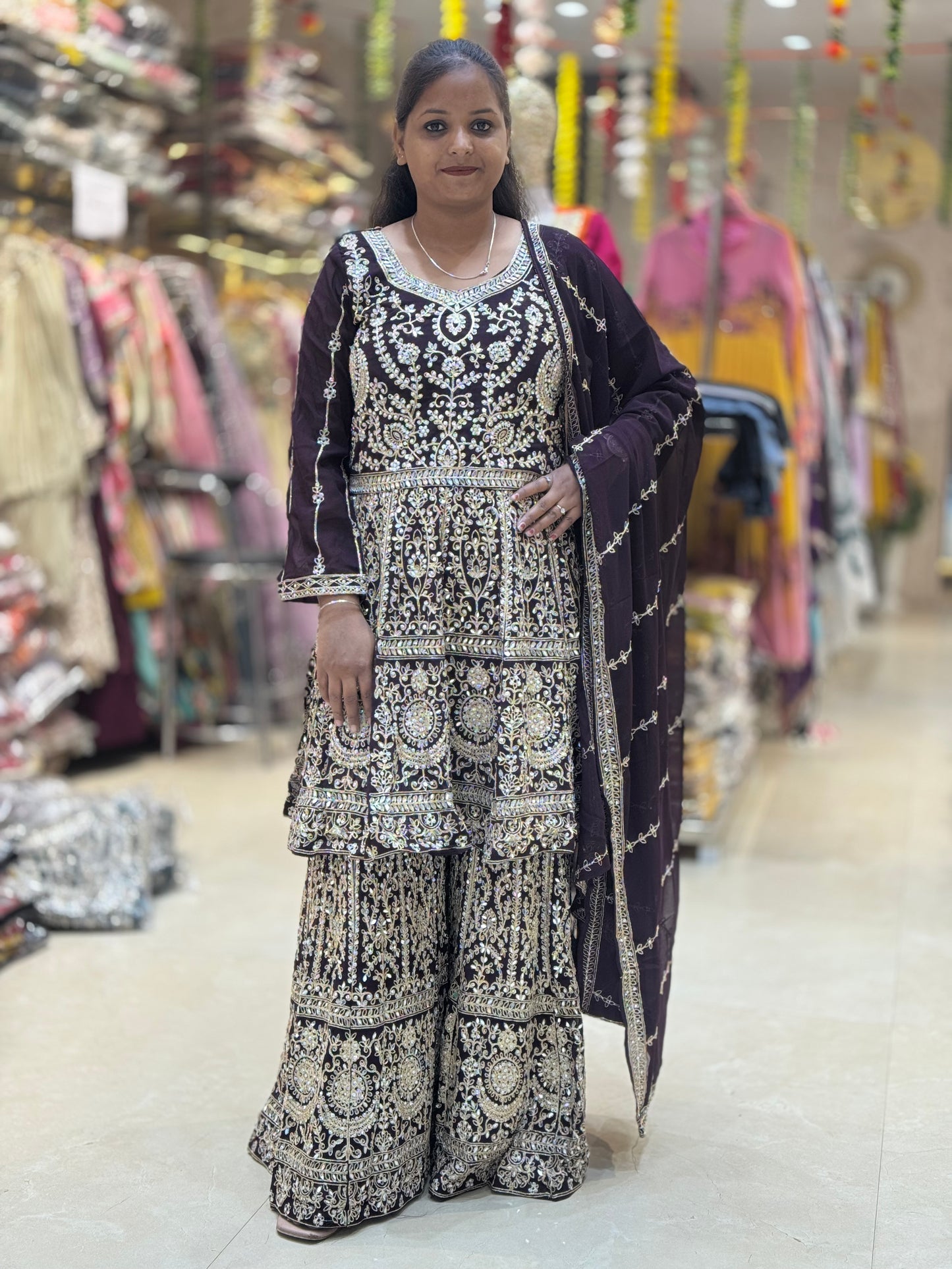WEDING WERA FUL MIRROR AND ZARI WORK  WITH HEAVY SHRARA SUIT