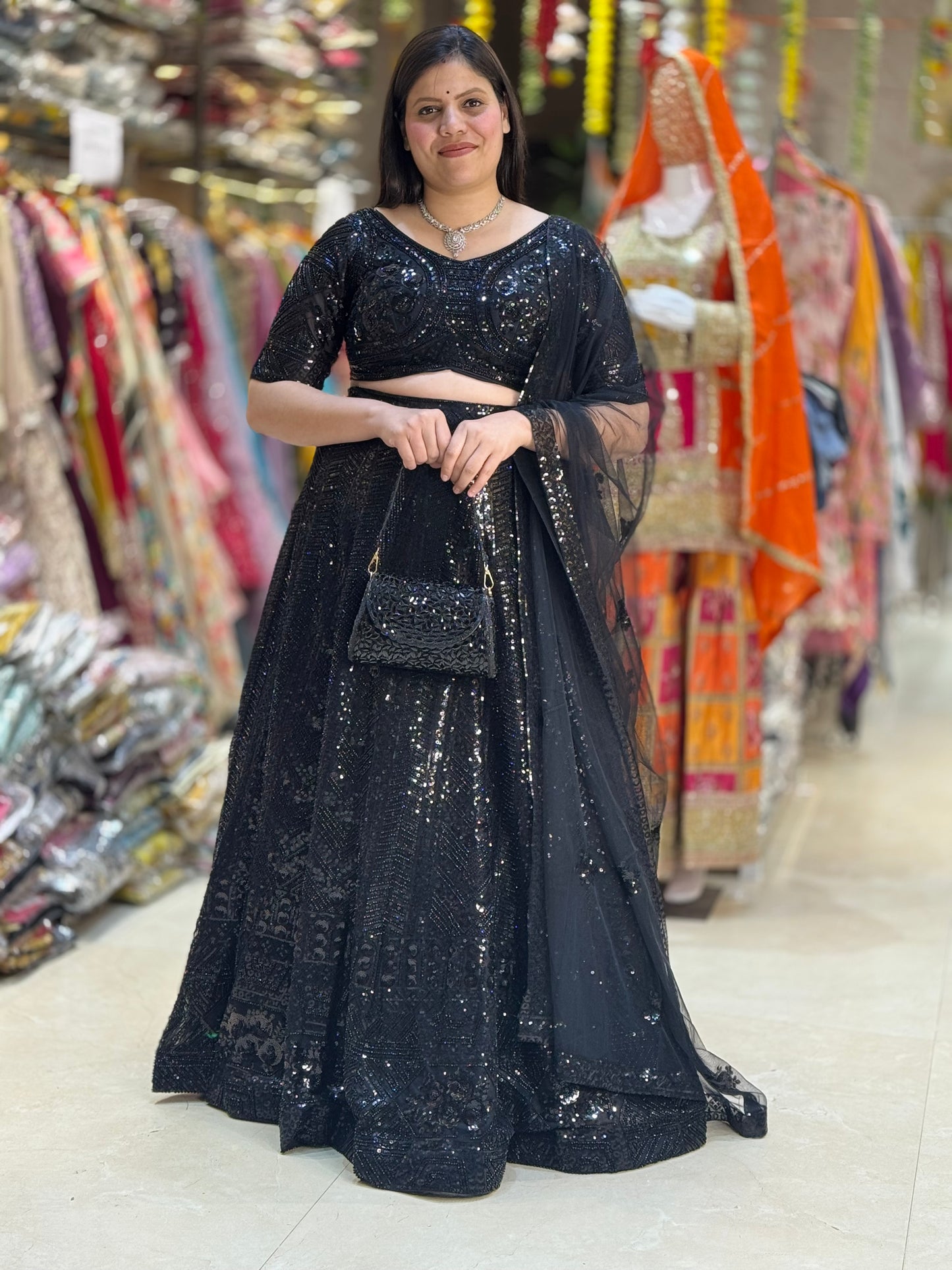 BLACK Dazzling Sequin Work Heavy Lehengas – Glamorous & Grand | Indipehnawa