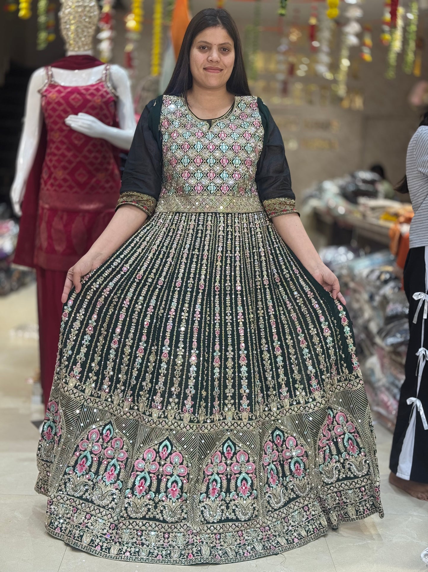 PARTY WEAR GEORGET ORIGNAL MIRROR AND TILLA WORK FULL LENGTH GOWN(OAOL0019)