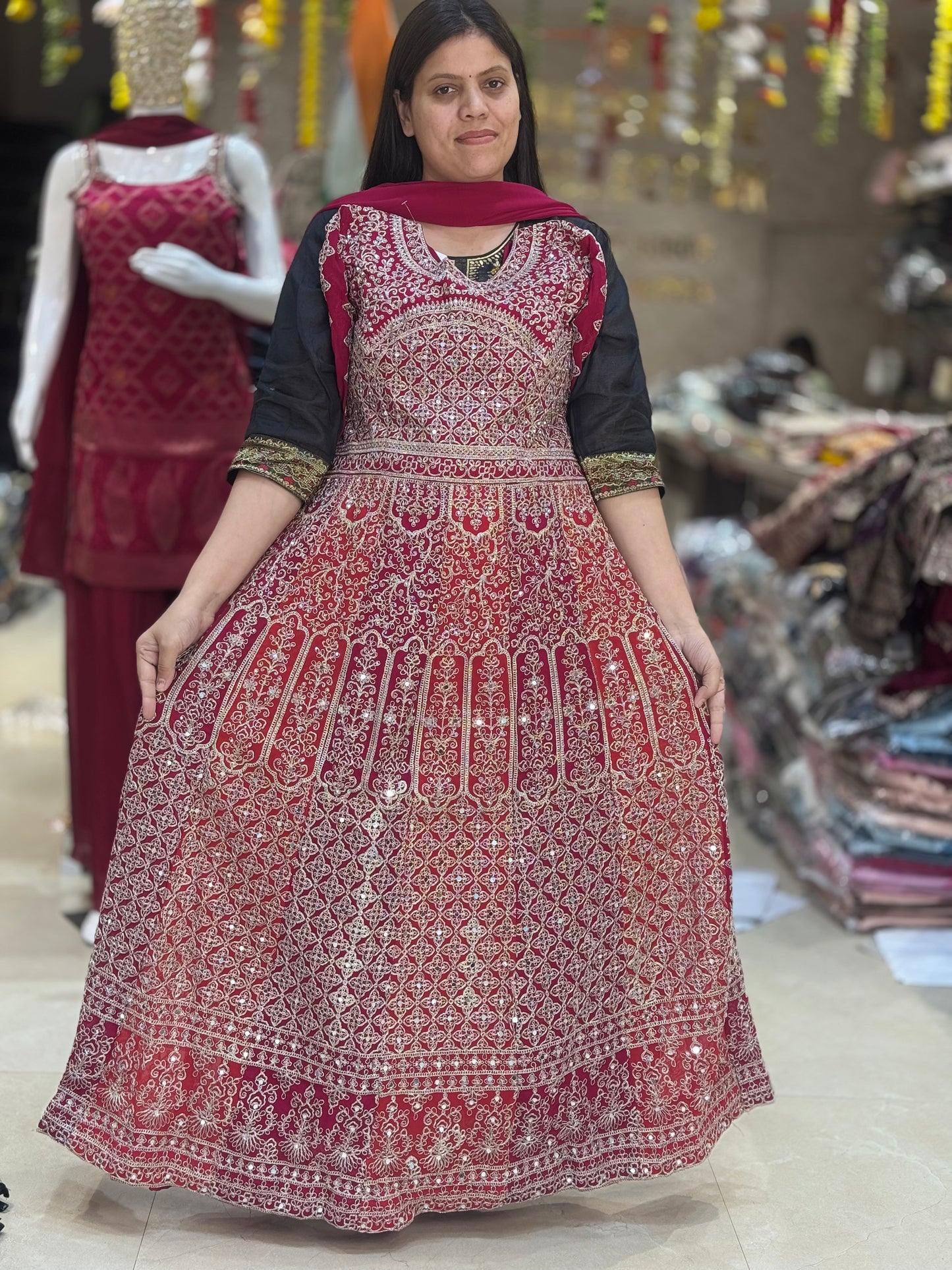 GEORGET ORIGNAL MIRROR AND TILLA WORK FULL LENGTH GOWN WEDDING WEAR GOWN
