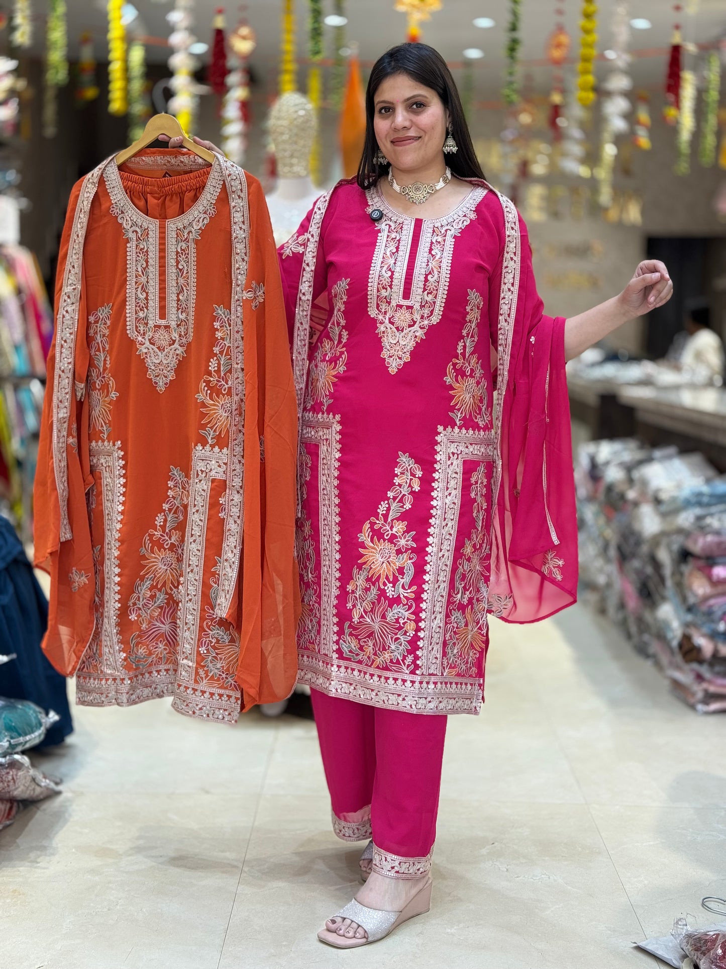 Pure Georgette With Thread Work Back & White Suit P7EL0001(JK)