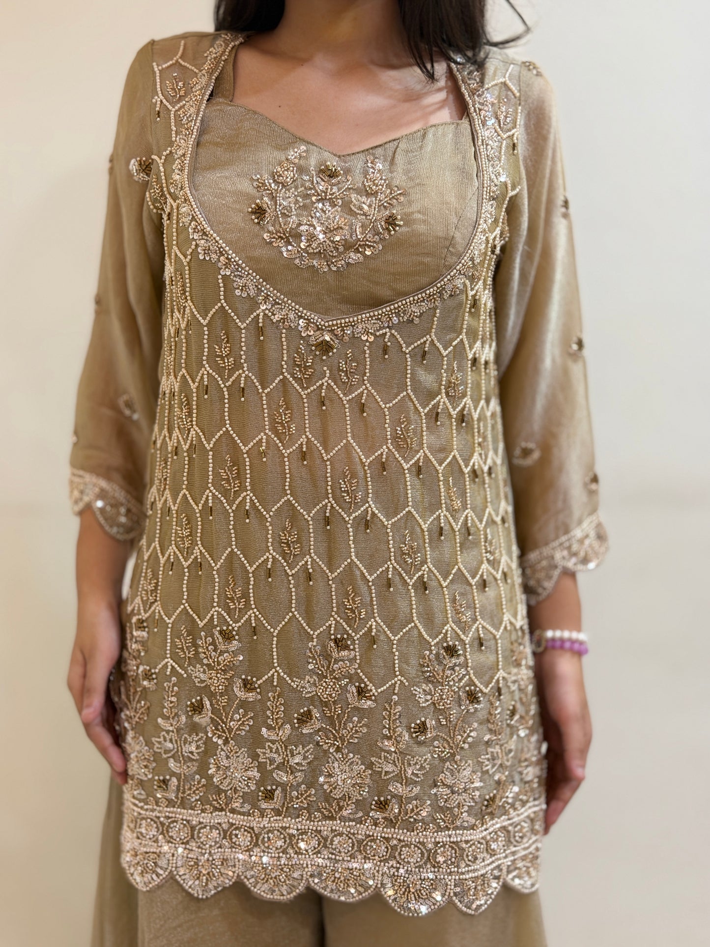 PREMIUM BUSTIER DESIGN FULL WORK SHORT SHIRT WITH JAFFA