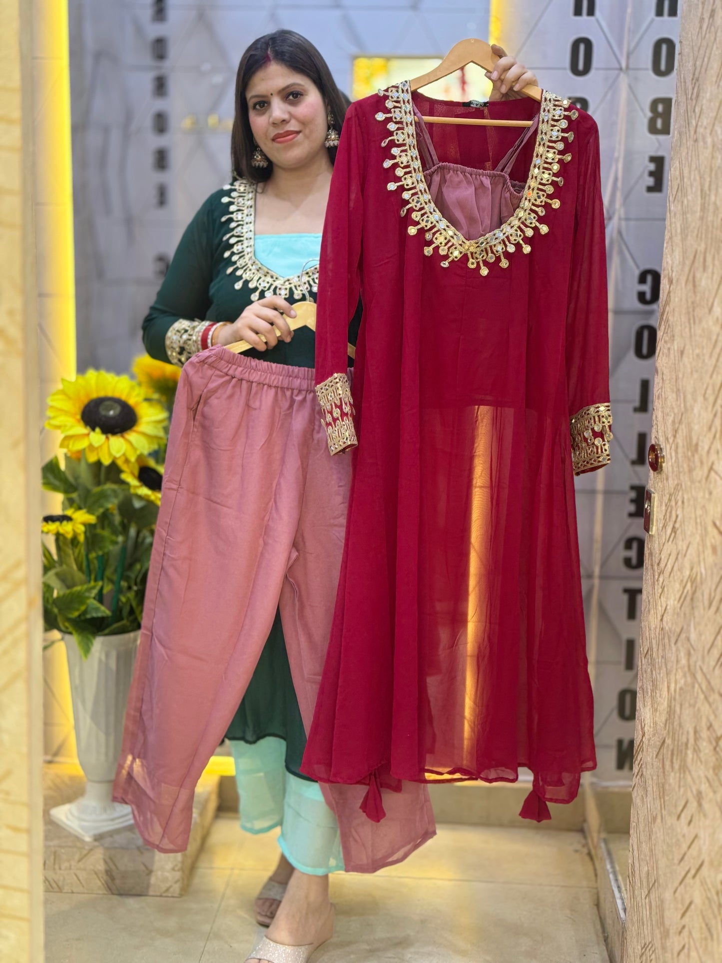 BEAUTIFUL LONG SHIRT NECK DESIGN DUEL CORDSET