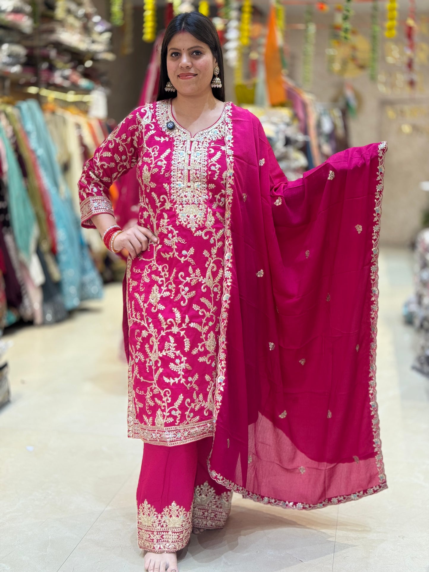 PURE CHINON FULL TILLA AND ZARI WORK WITH BORDER DESIGN PLAZO SUIT