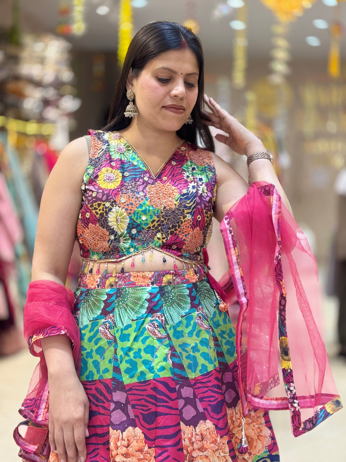 MULTI COLOURED DESIGN WITH PEARL WORK FULL FLAIR LEHNGA