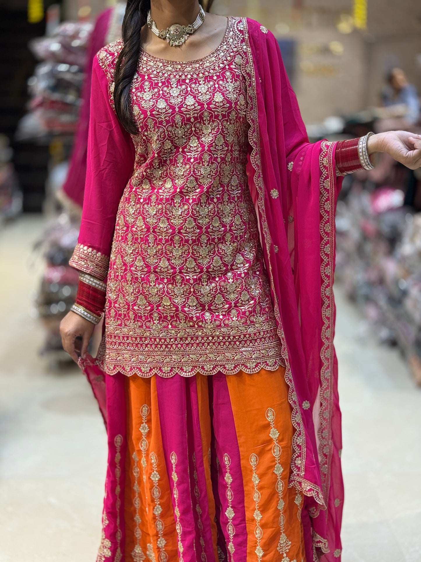 PURE GEORGET DULE FULL TILLA WORK SHORT KURTI WITH JAFFA PARTY WEAR SUIT