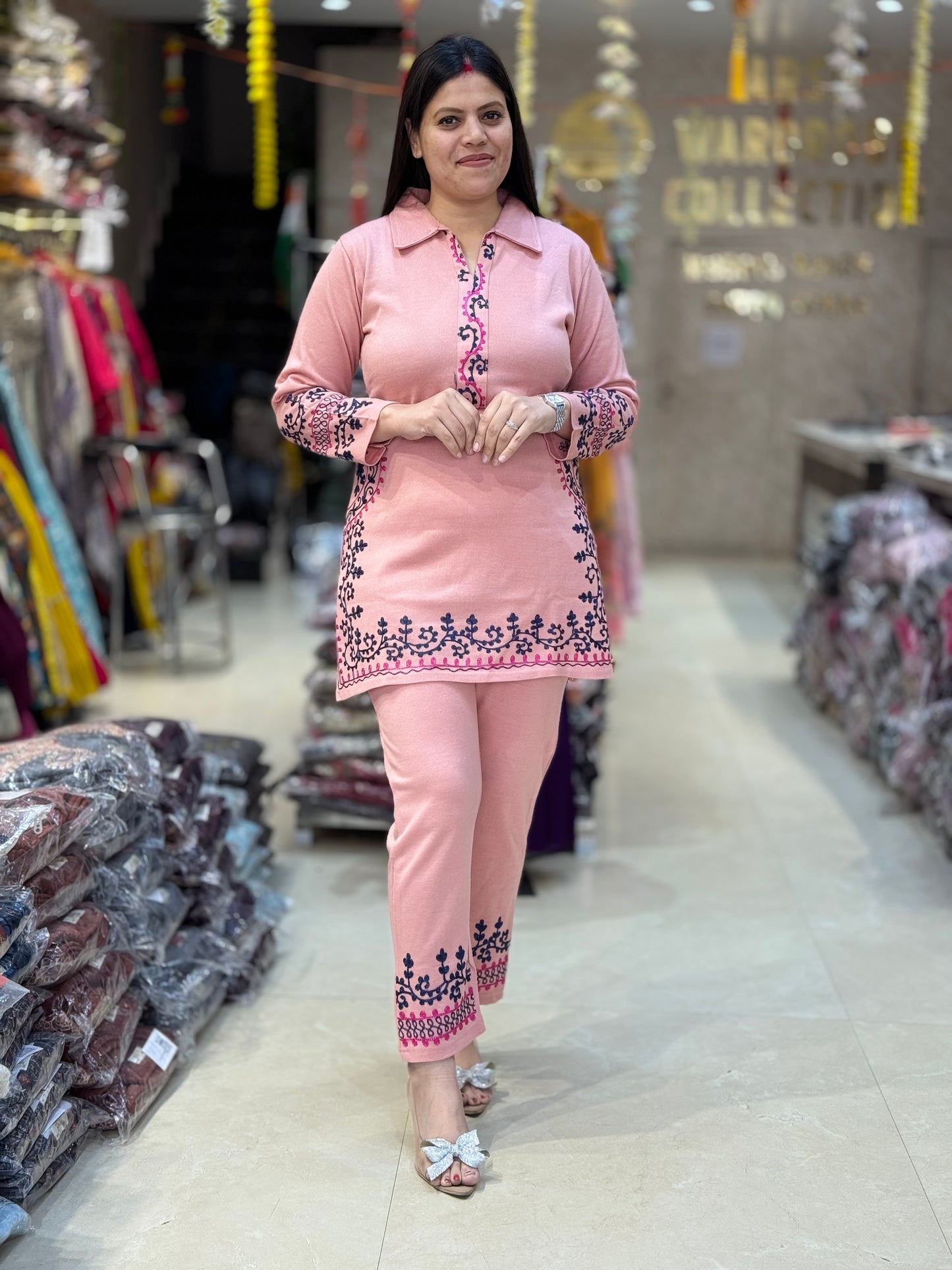 PINK KASHMIRI CORDSET WITH BEAUTIFUL THREAD WORK