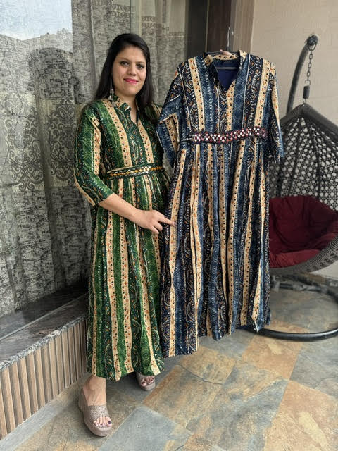 Multi Colour Long Dress With Belt
