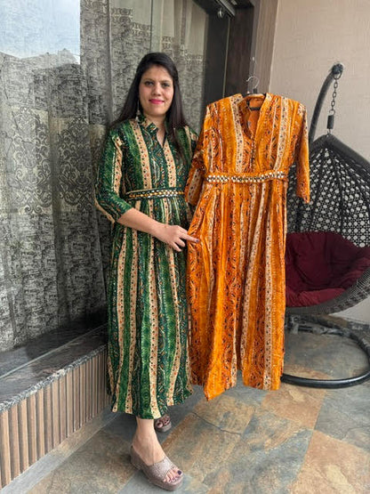 Multi Colour Long Dress With Belt