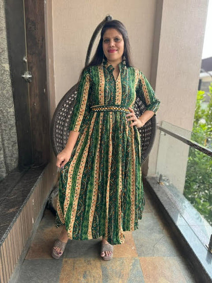 Multi Colour Long Dress With Belt