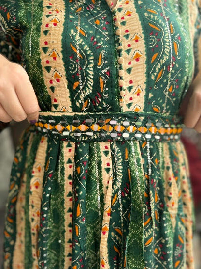 Multi Colour Long Dress With Belt