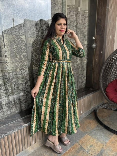 Multi Colour Long Dress With Belt