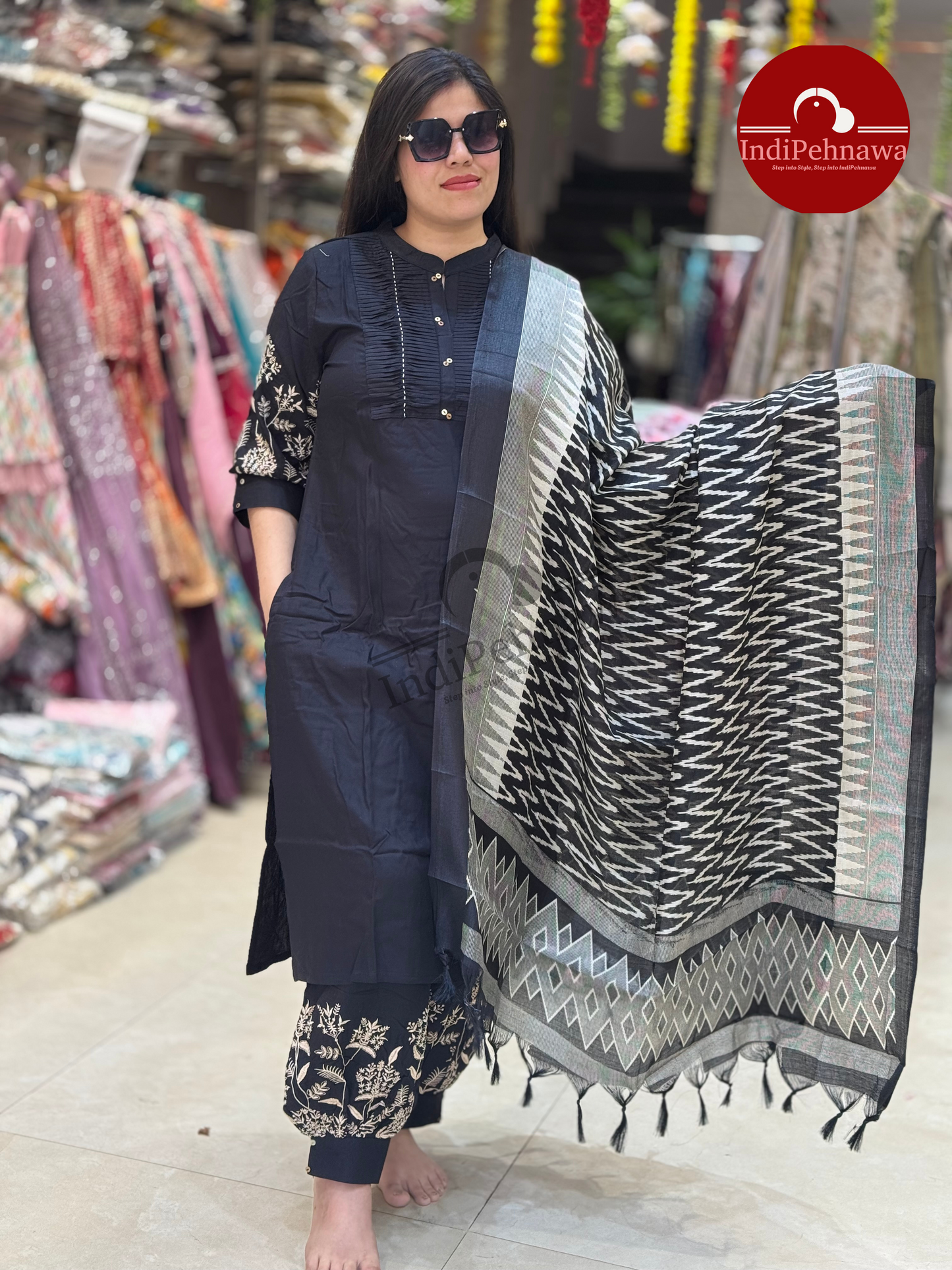 BLACK BEAUTY SUIT WITH PATHANI SALWAR AND DESIGNER FULL LENTH DUPATTA