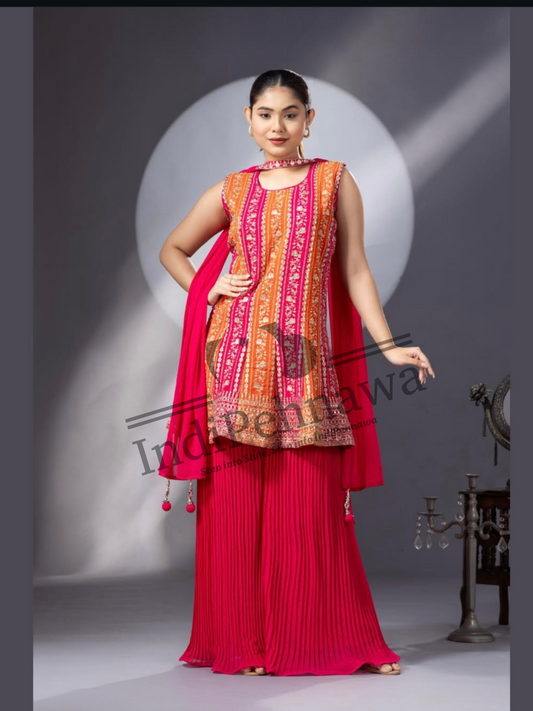Elegant Party Wear Sharara in Dual Tone with Handcrafted Tilla Work – Wedding Ready