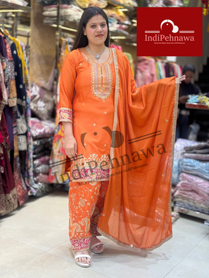 INDIPEHNAWA Graceful Tilla Embroidered Chinon Pathani Suit – Perfect for Celebrations
