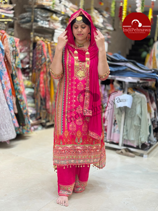 Designer A-Line Jawa Style 3-Piece Suit – Elegant Embroidered Set