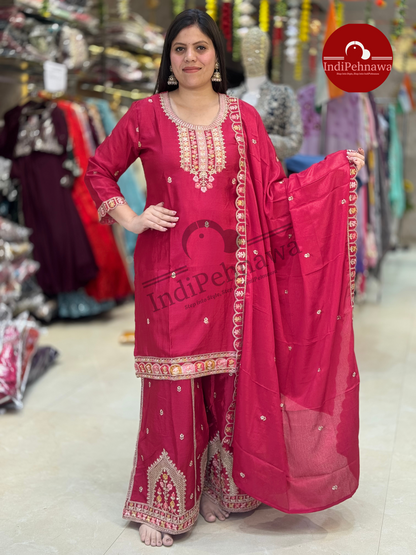 PURE CHINON NECK AND PLAZZO DESIGN WIT TILLA WORK WITH JAFFA