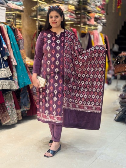 Traditional Velvet Suit with Fine Thread & Sippy Artistry