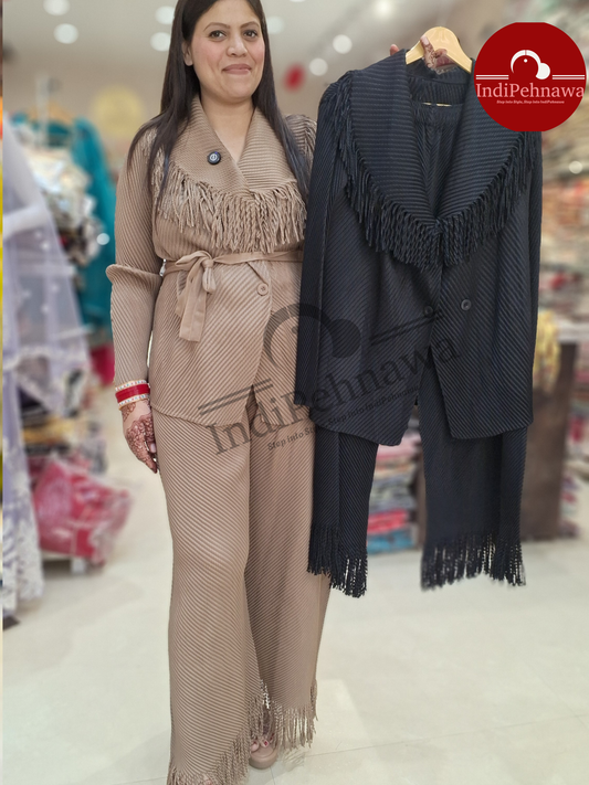 KOREAN CORDSET WITH DESIGNER NECK AND DESIGNER BOTTOM