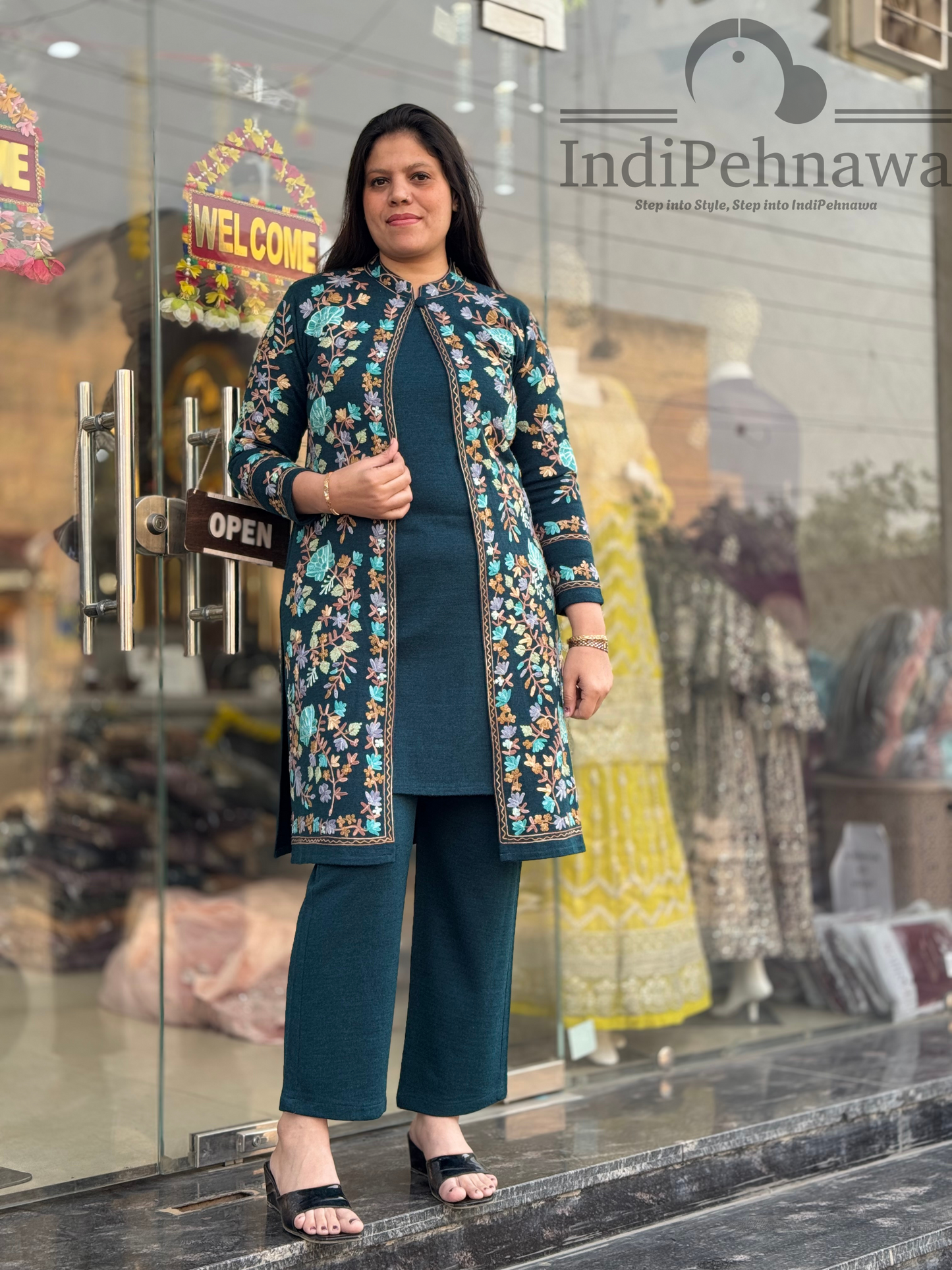 Cozy 3-Piece Woolen Cordset with Handcrafted Thread Work Shrug – Effortless Style